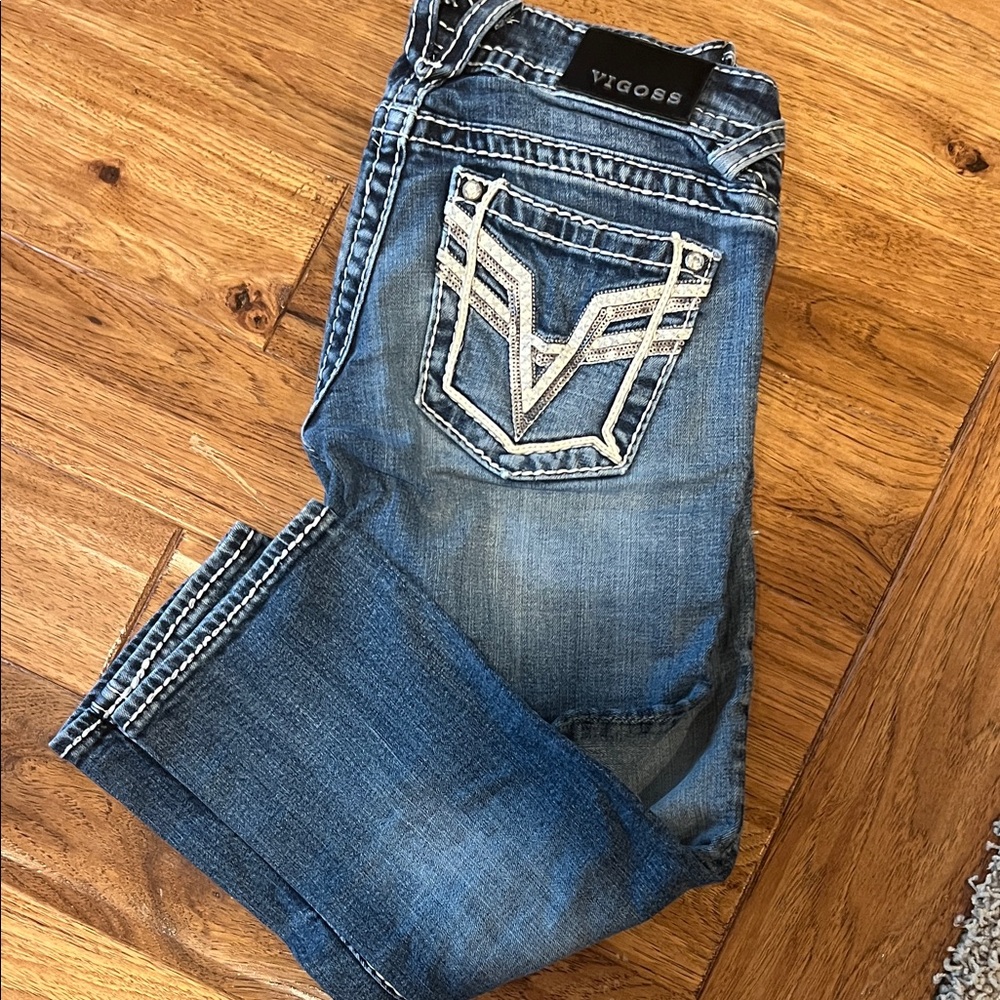 Vigoss The Chelsea capri blue Jeans with Distinctive Stitching size 25